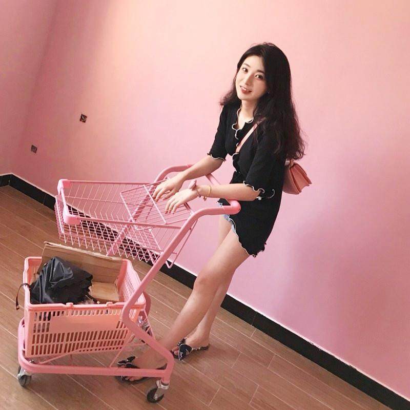 超市购物车 蔬果店手推车 KTV酒水推车小型粉色双层超市购物车,淘宝优惠券,粉丝福利购,淘宝优惠卷