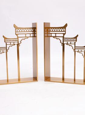 新中式水晶金属建筑牌坊书挡样板间书房办公室书桌客厅装饰品摆件