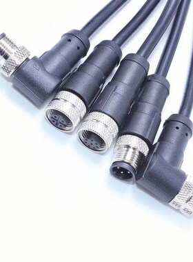 M12连接器带线航空插头4芯5孔8针自动化防水接头直弯双头带屏蔽线