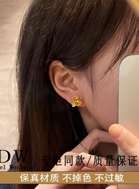 奥特莱斯18K金古法宫廷风微镶牡丹花耳钉古风冷淡感气质个性甜酷