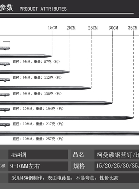 柯曼45#钢制营钉地钉 沙滩天幕露营防风地丁高强度大地钉帐篷配件