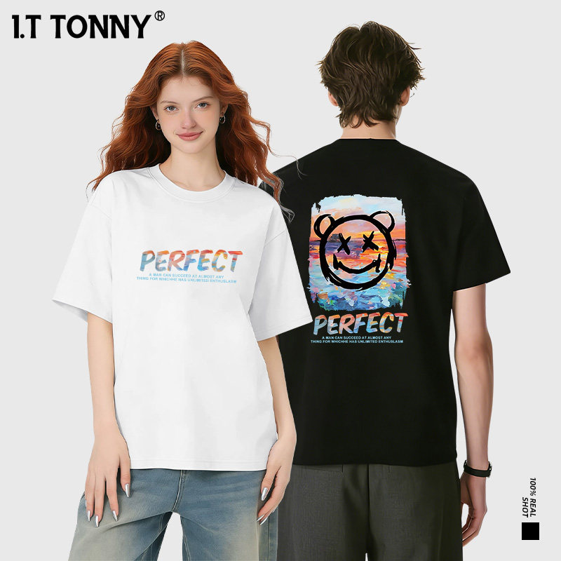 潮牌I.T TONNY官方街头风运动印花新款宽松休闲情侣款短袖T恤YF