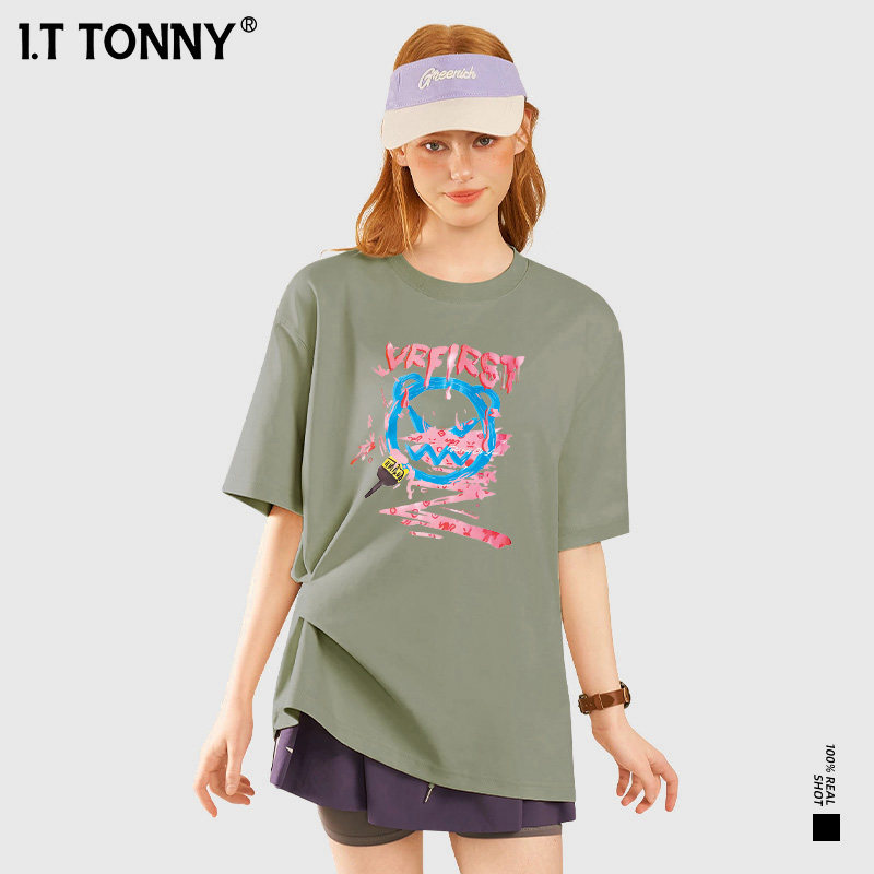 潮牌I.T TONNY官方联名新款春夏季圆领宽松短袖t恤男女美式潮牌HT