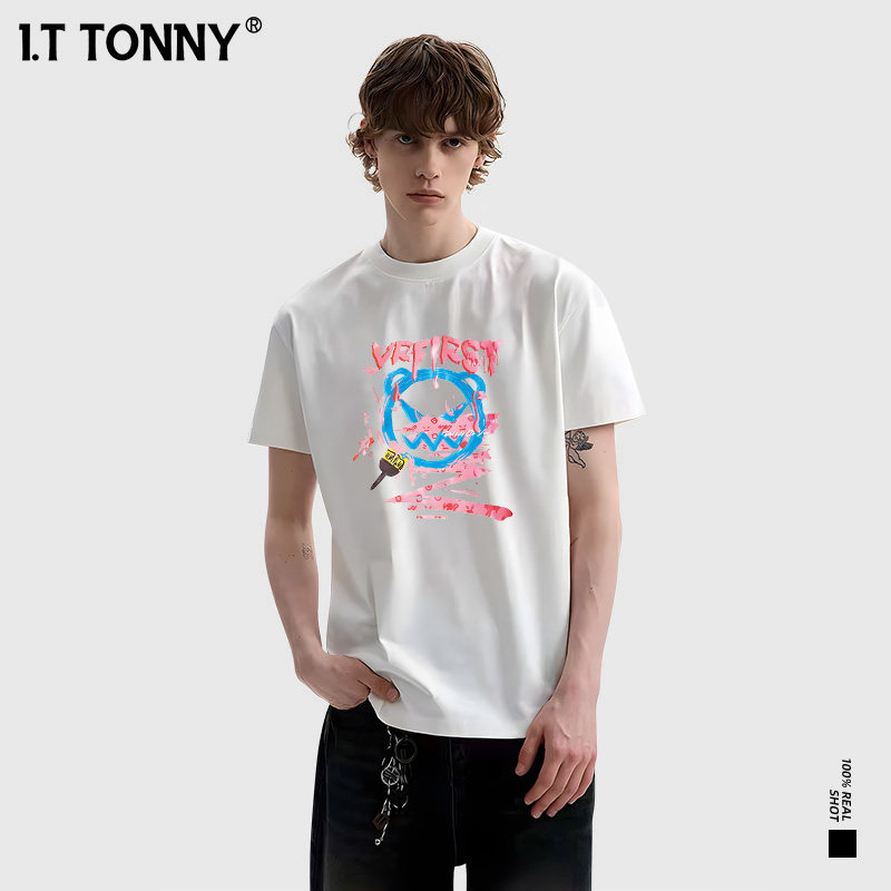 潮牌I.T TONNY官方联名新款春夏季圆领宽松短袖t恤男女美式潮牌HT