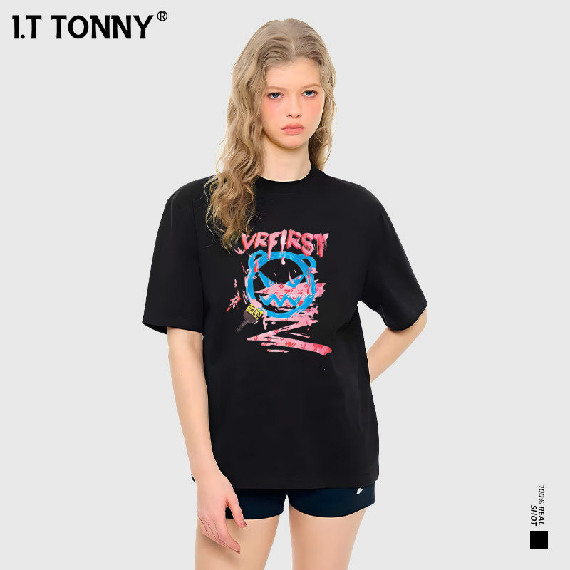 潮牌I.T TONNY官方联名新款春夏季圆领宽松短袖t恤男女美式潮牌HT