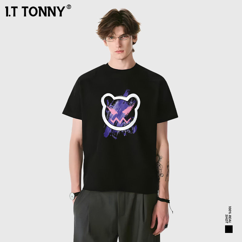 潮牌I.T TONNY夏季新款情侣装T恤美式复古印花百搭高品质潮牌FT