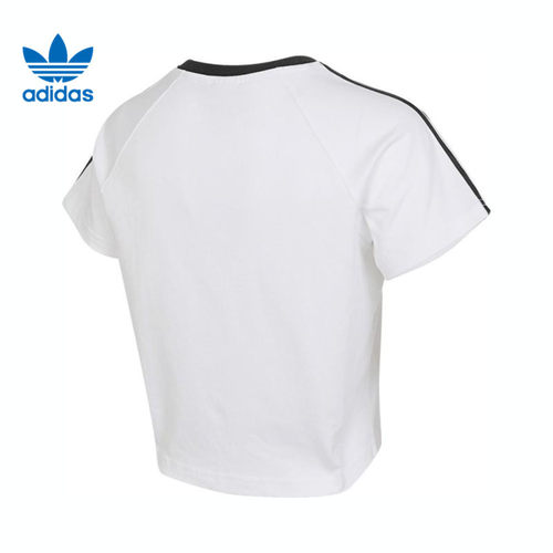 adidas阿迪达斯三叶草女子三条纹半袖夏女露脐运动短袖T恤JC8704 - 图0