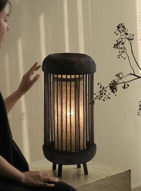 栗石【东方古韵复古中式木质灯笼落地灯侘寂风样板间民宿氛围灯