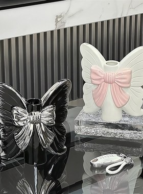 高颜值蝴蝶花瓶摆件轻奢高级感客厅电视柜玄关桌面高档法式装饰品