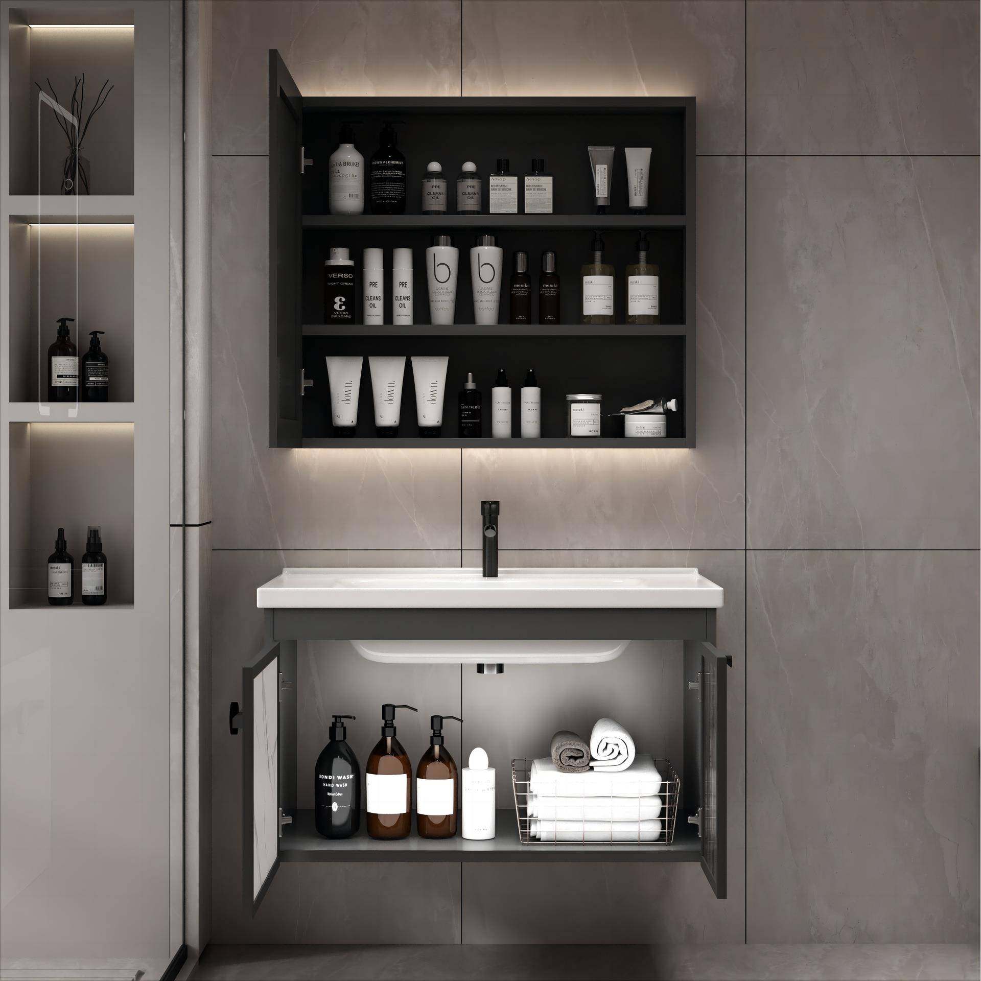 碳纤维太空铝浴室柜组合陶瓷一体盆密度板卫生间洗手盆洗漱台吊柜,淘宝优惠券,粉丝福利购,淘宝优惠卷