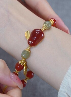 红色喜庆好事花生仿玉手链女生