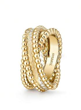 轻奢高级金银滚珠边排钻戒指小众