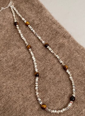 新款棕色美拉德风虎眼石碎银秋冬