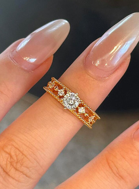 爆款金色璀璨冰花鸽子蛋戒指轻奢