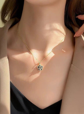 设计感小众黑色山形锁骨项链女