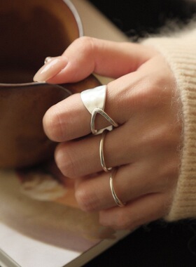 磨砂哑光宽面双层925镀银开口女