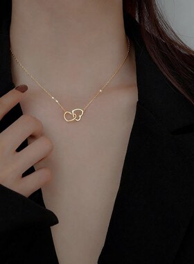 双环心形简约锁骨项链女小众饰品