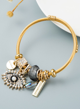 个性恶魔之眼水晶吊坠镀金手镯女