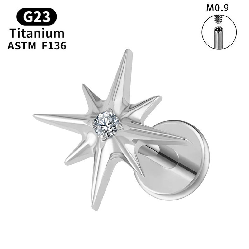 钛耳钉八芒星镶锆石内牙唇钉耳骨钉钛合金穿刺饰品,淘宝优惠券,粉丝福利购,淘宝优惠卷
