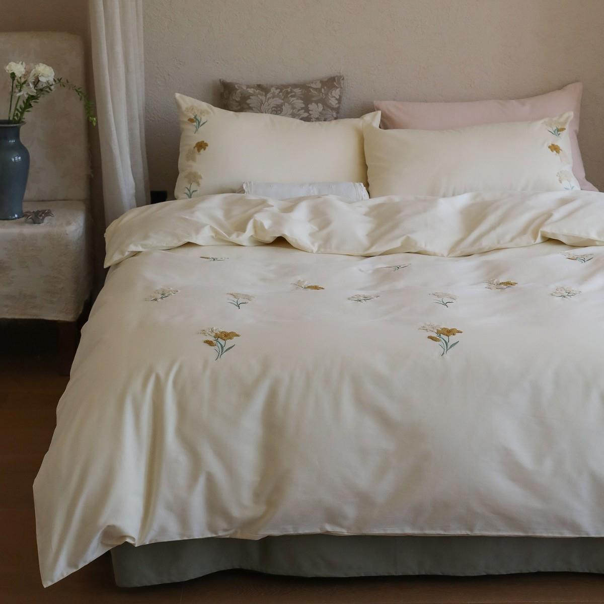 Autumn and winter light luxury and soft 100S pure cotton brushed four-piece set thickened and warm cotton bedding sheets and quilt covers