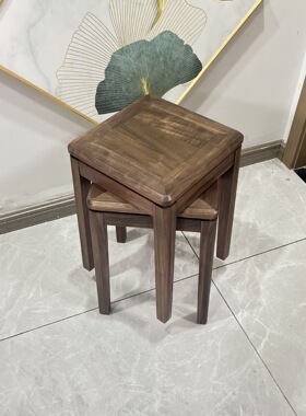 北美黑胡桃木餐凳客厅整装餐凳全榫卯家用高凳可折叠实木餐椅圆凳