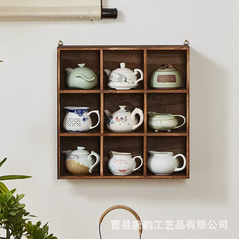 Wooden tea set rack Chinese Duobaoge tea cup rack wall-mounted storage rack modern simple storage rack wholesale