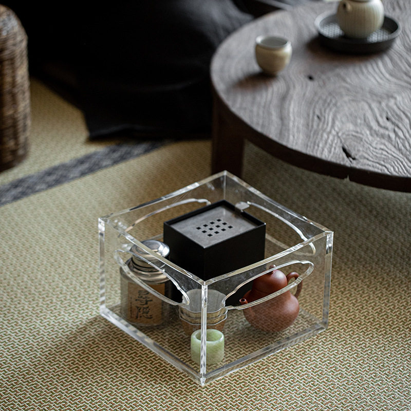 Acrylic tea set storage box tea table dry bubble tray small tea tray transparent frosted household desktop storage box