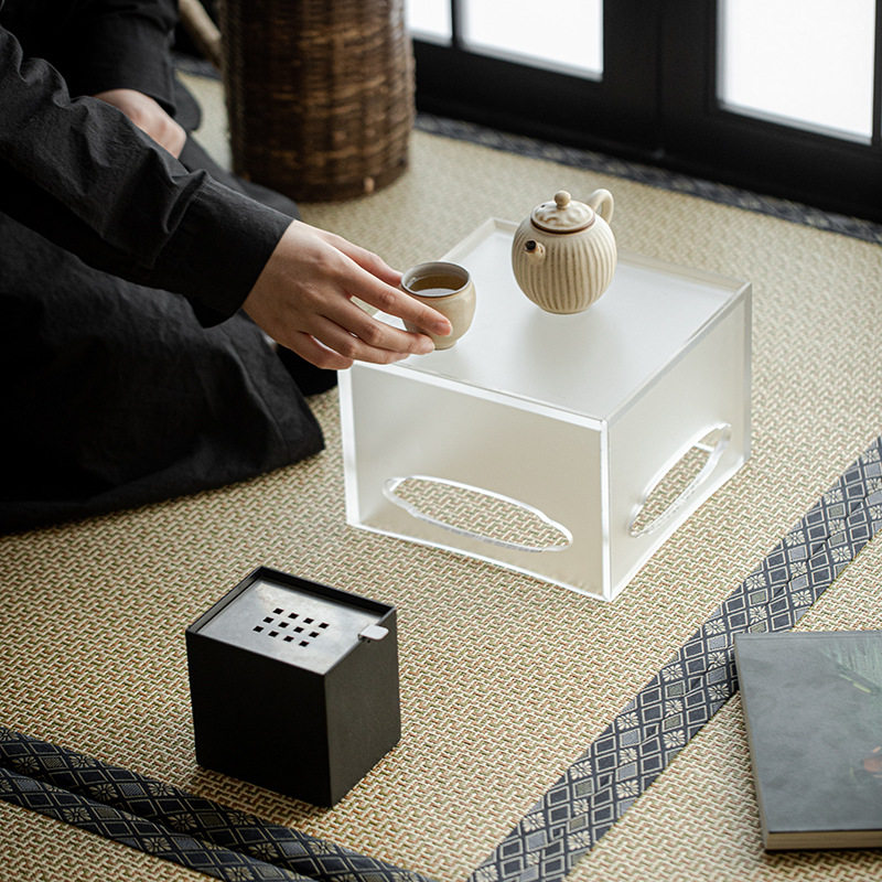 Acrylic tea set storage box tea table dry bubble tray small tea tray transparent frosted household desktop storage box