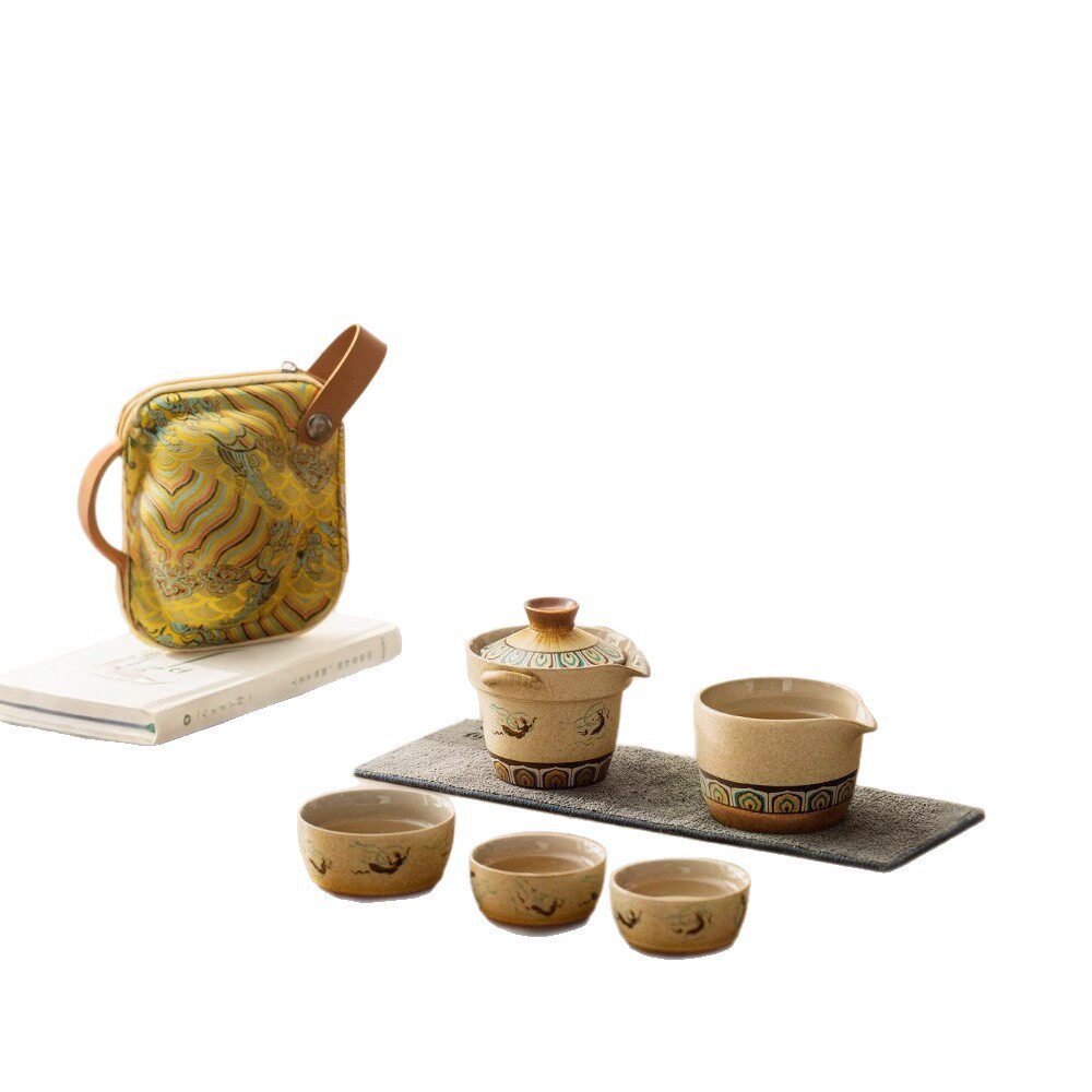 Dunhuang Feitian Quick Cup Portable Tea Making Pot, Three Cups, Travel Outdoor Camping Tea Set