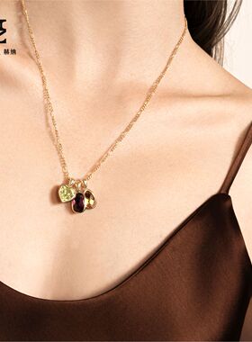 赫纳HENA西西里的故事紫水晶项链925银厚镀真金圆方颈链复古颈饰