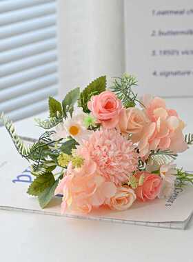 婚庆仿真花单束玫瑰绣球手捧假花客厅装饰摆件餐桌绢花艺塑料摆花