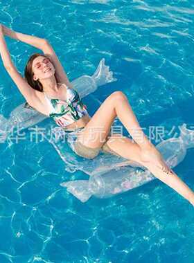 现货充气浮排水床可折叠PVC水上躺床带网躺椅网布羽毛亮片浮排