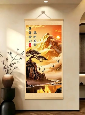 新中式背靠金山客厅玄关背景墙挂画办公室店铺挂画K