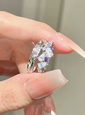 S999足银紫藤花情侣开口对戒