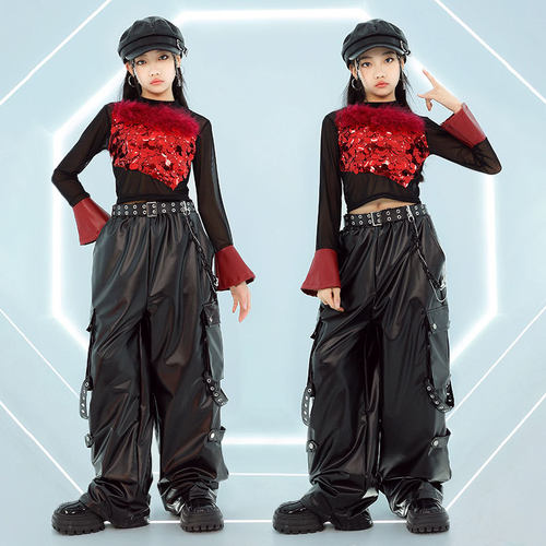 2026新款爵士舞服装女童潮酷皮衣儿童走秀jazz女团舞蹈服少儿 - 图0