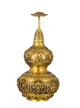 铜葫芦摆件黄铜八宝葫芦开盖空心葫芦吉H祥八宝葫芦工艺品客厅大