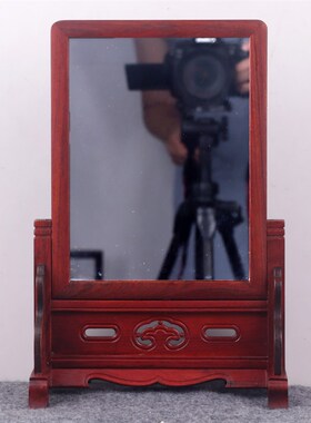 红木鸡翅大红酸枝浮雕花镂空实木火球架台插屏东瓶西镜中堂镜子屏
