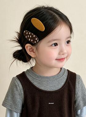 撞色碎花韩系公主甜美儿童发夹侧边额头碎发夹子布艺不伤发饰品