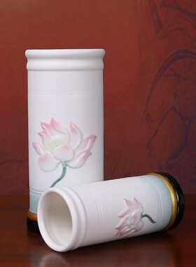 久畔陶瓷香筒摆件家用客厅佛堂插花用香桶莲花放香筒装饰笔筒花瓶