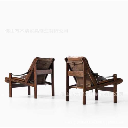 中古实木休闲椅客厅复古沙发椅设计师原木椅靠背椅民宿样板间单椅 - 图0