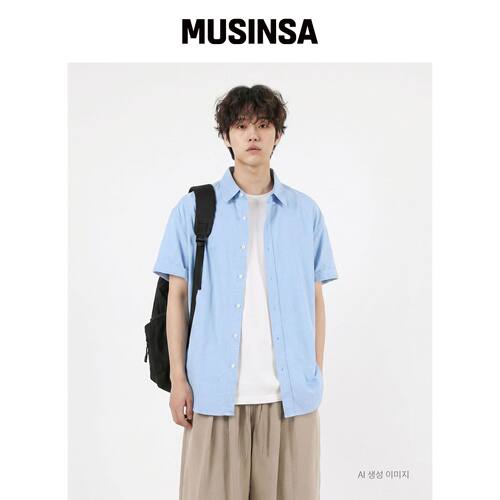 UMM DKNY PURE 宽松版型短袖衬衫 4种颜色 MUSIN韩国官网直邮进口 - 图0