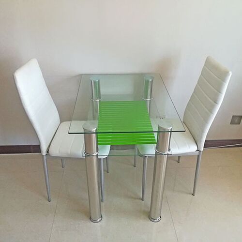 钢化玻璃餐桌椅组合长方形双层不锈钢家用吃饭小户型洽谈学生课桌 - 图1