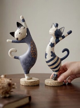 中古风猫咪装饰品摆件高级感小众玄关客厅电视餐柜复古艺术软装