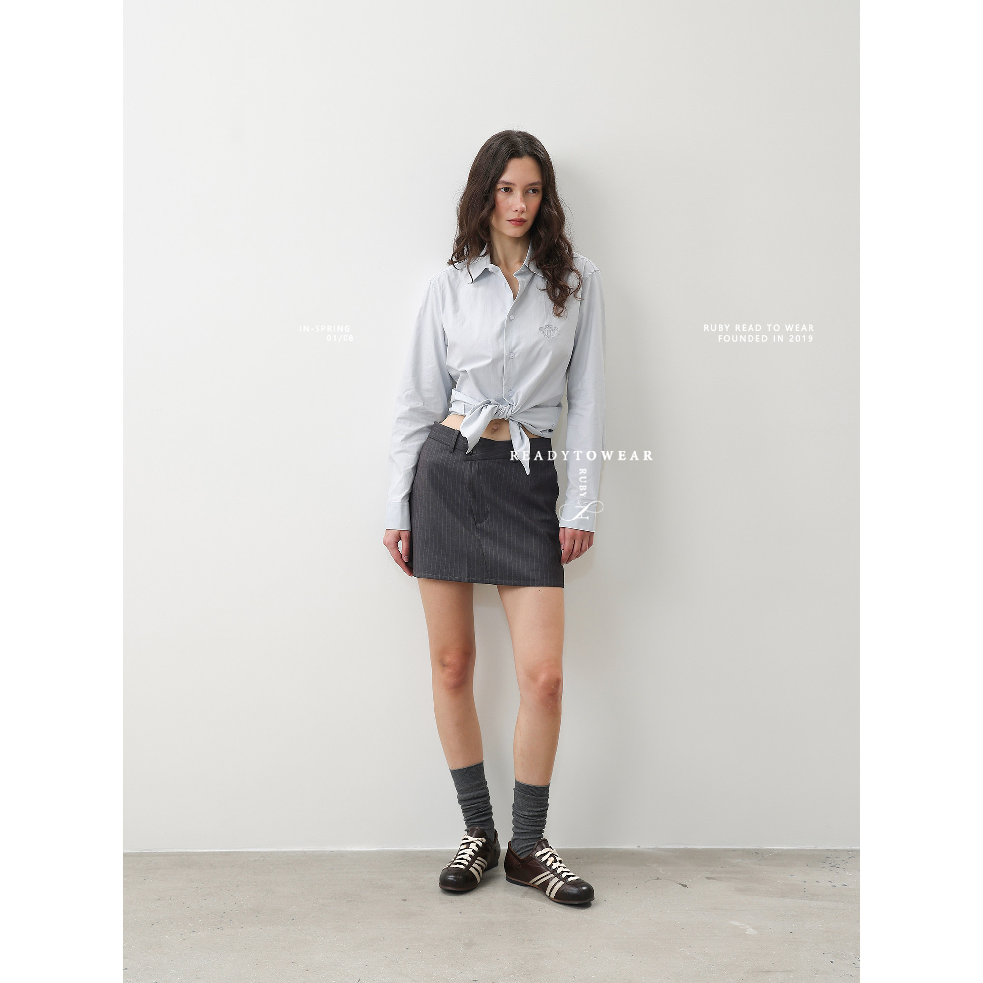 Rubyoffice 羊毛斜扣条纹时髦裙裤女高腰百搭显瘦A字灰色半身短裙,淘宝优惠券,粉丝福利购,淘宝优惠卷