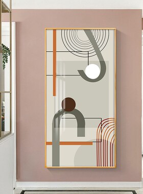 极简玄关装饰画竖版入户玄关画走廊壁画北欧轻奢抽象几何线条挂画