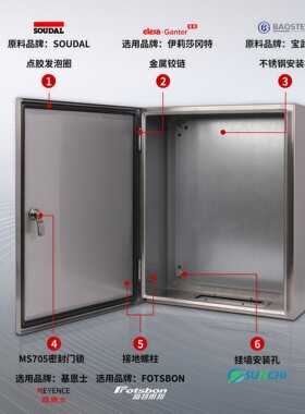顺持电气300*250*200户外304不锈钢带防雨帽配电箱IP66防水基业箱