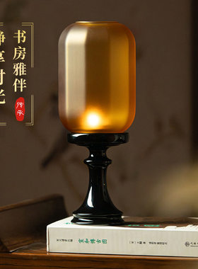 古风家用香薰蜡烛烛台中式禅意仿古灯罩陶瓷摆件茶室氛围灯琉璃