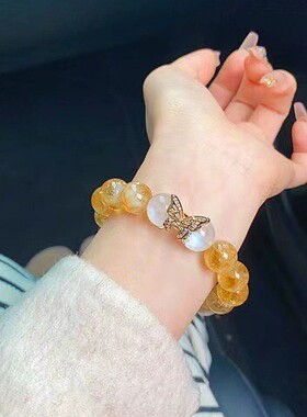 天然手工复古手链黄虎眼石手链黄塔晶手串女蜂蜜奶盖珠手链首饰