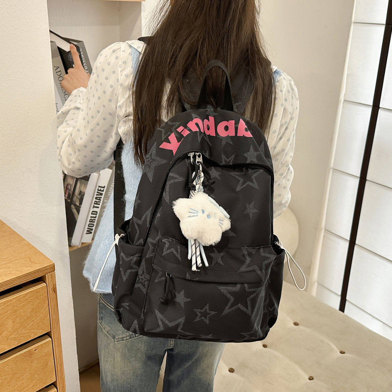 Trendy star backpack girls junior high school and high school student school bag make-up lightweight large capacity Korean version college backpack