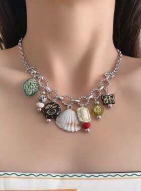 夏日有约~复古贝壳蝴蝶吊坠项链女 2026新款度假风锁骨链时尚配饰